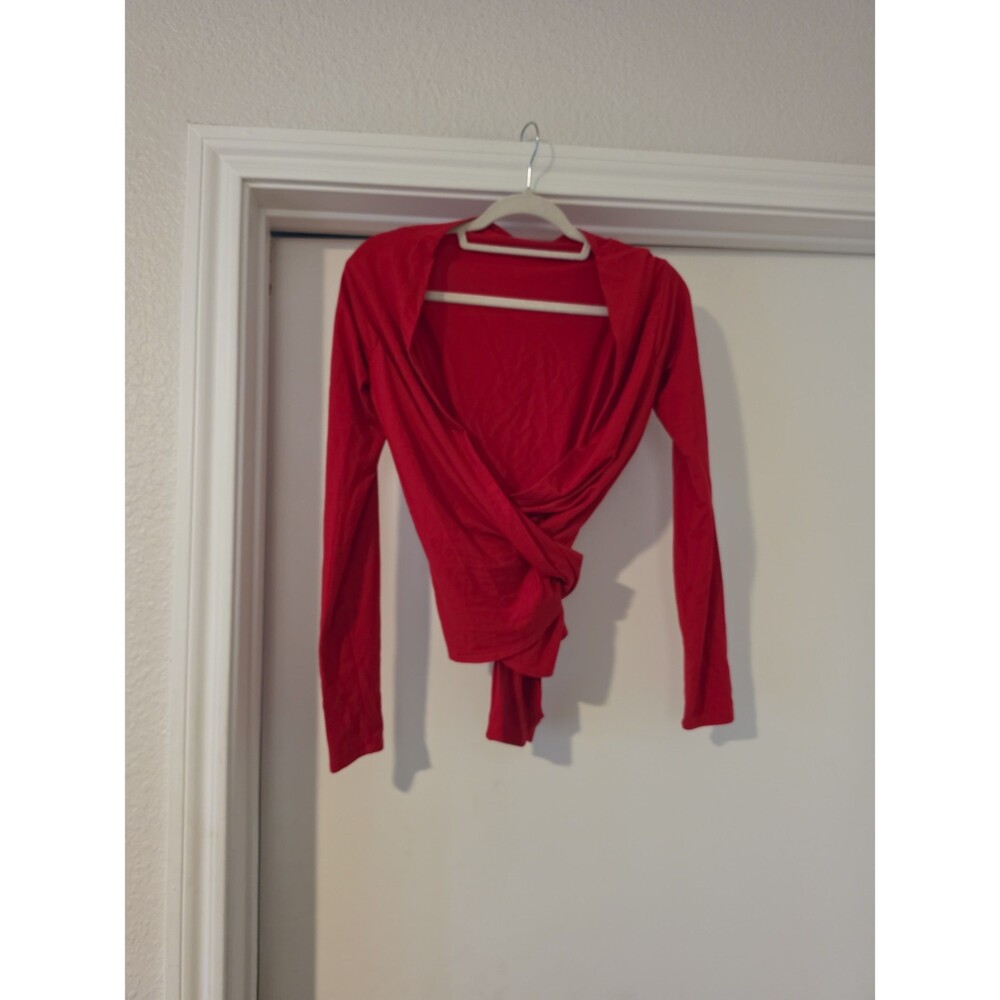 Reformation Red Long Sleeve Front Tie Wrap Crop Top Sz S